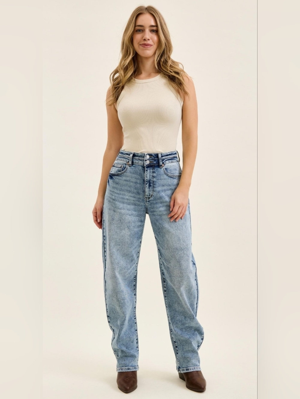 Judy Blue HR Light Wash Marlow Arc Leg Jeans Double Waistband Various Plus NEW